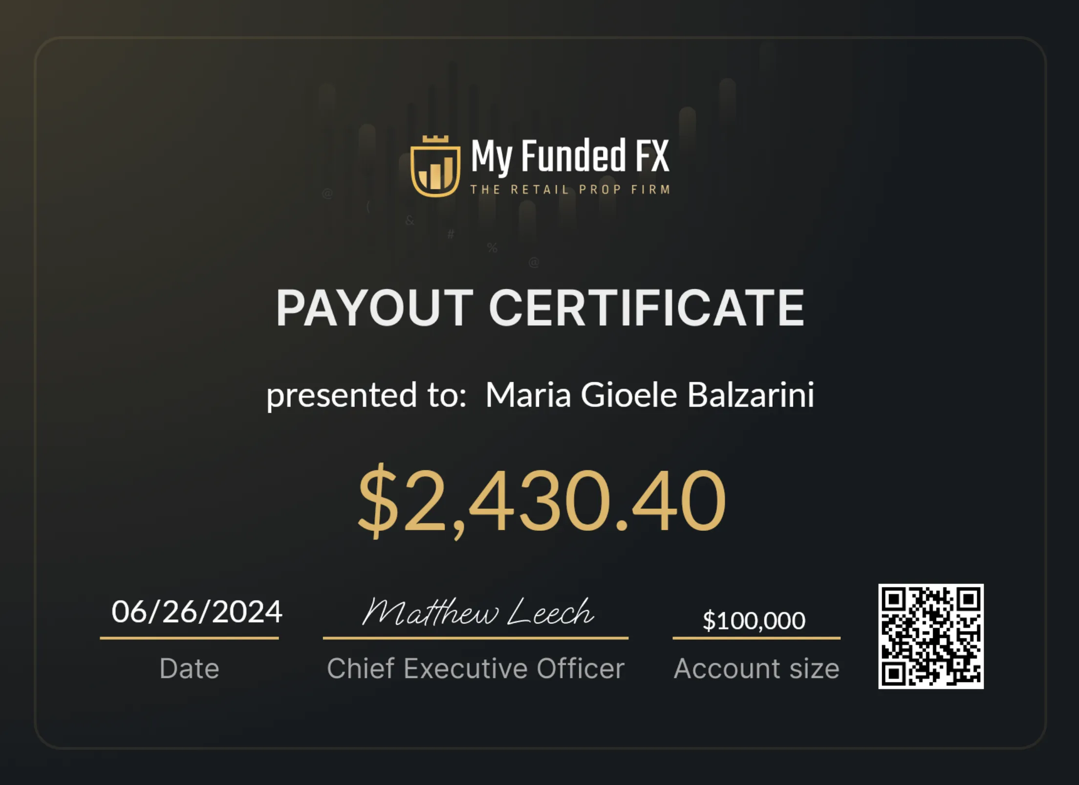 Certificato di payout 3